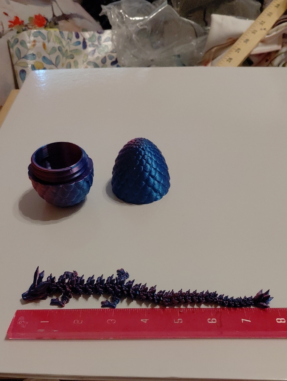 Metal Dragon Egg Trinket Box with Dragon Figurine - Iridescent Blue-Purple